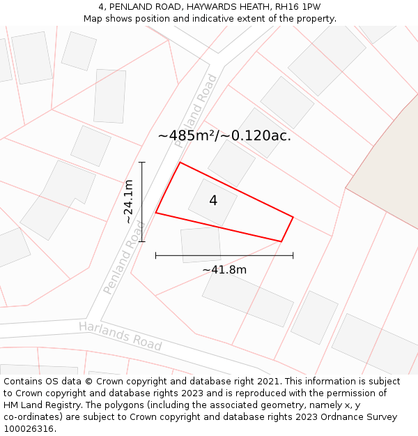 4, PENLAND ROAD, HAYWARDS HEATH, RH16 1PW: Plot and title map