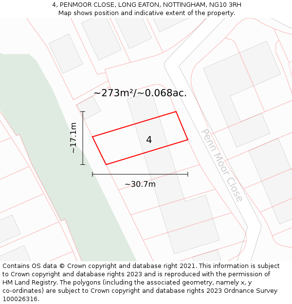 4, PENMOOR CLOSE, LONG EATON, NOTTINGHAM, NG10 3RH: Plot and title map