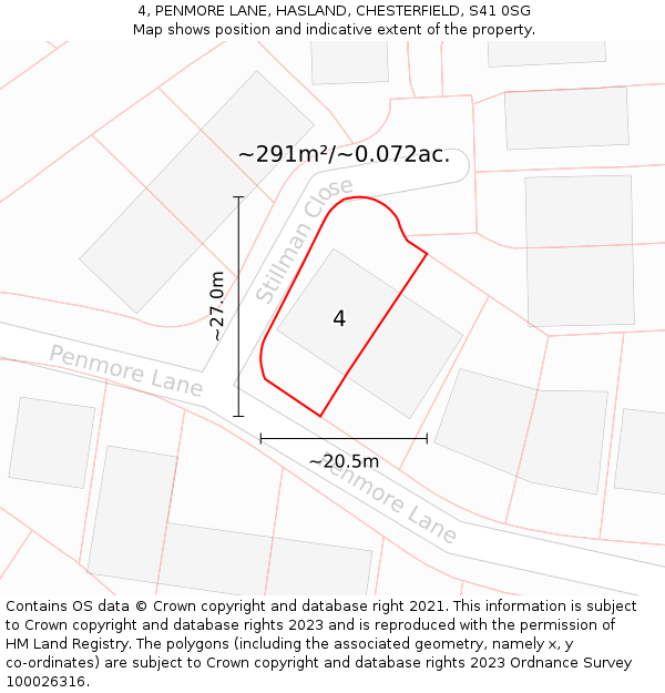 4, PENMORE LANE, HASLAND, CHESTERFIELD, S41 0SG: Plot and title map