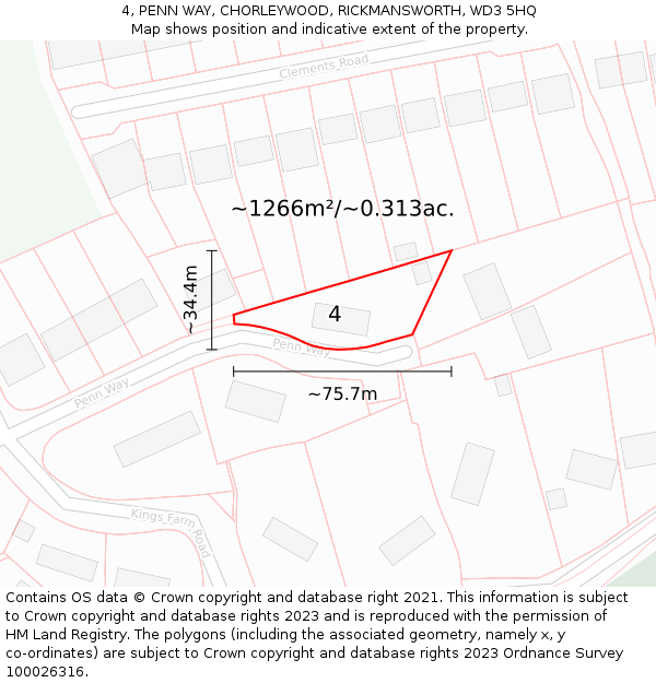 4, PENN WAY, CHORLEYWOOD, RICKMANSWORTH, WD3 5HQ: Plot and title map