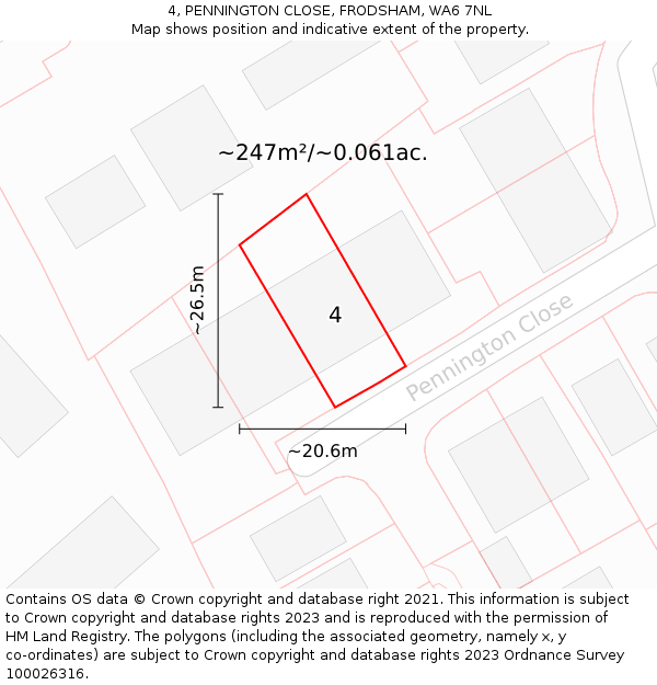 4, PENNINGTON CLOSE, FRODSHAM, WA6 7NL: Plot and title map