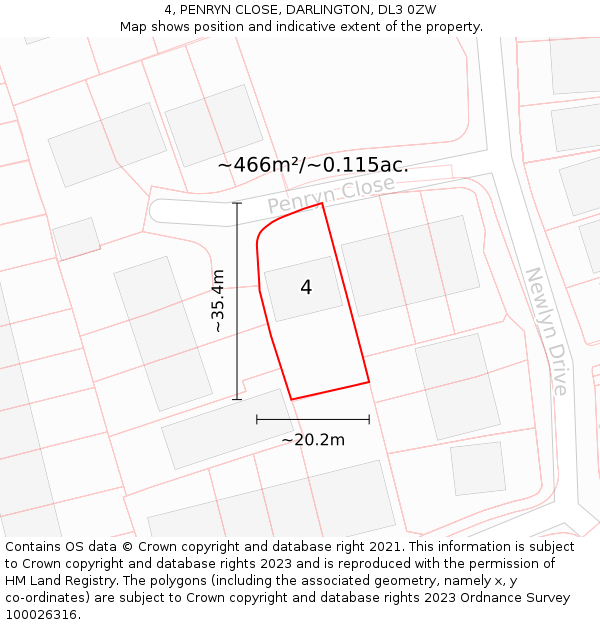 4, PENRYN CLOSE, DARLINGTON, DL3 0ZW: Plot and title map