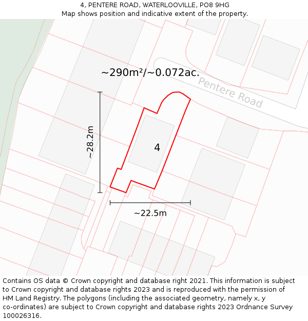 4, PENTERE ROAD, WATERLOOVILLE, PO8 9HG: Plot and title map