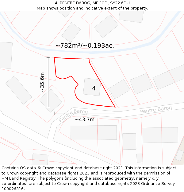 4, PENTRE BAROG, MEIFOD, SY22 6DU: Plot and title map