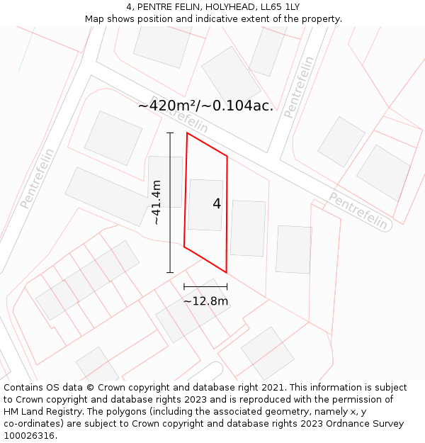 4, PENTRE FELIN, HOLYHEAD, LL65 1LY: Plot and title map