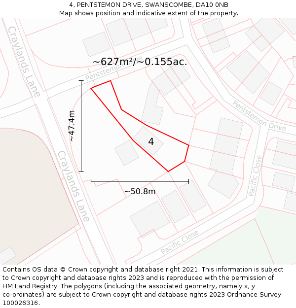 4, PENTSTEMON DRIVE, SWANSCOMBE, DA10 0NB: Plot and title map