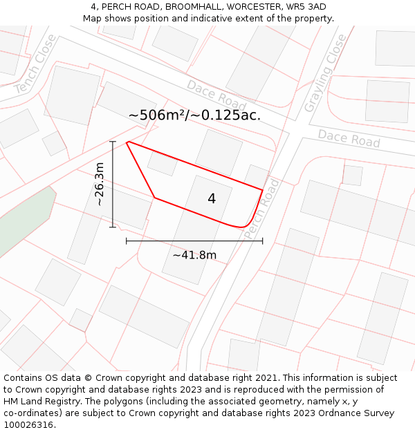 4, PERCH ROAD, BROOMHALL, WORCESTER, WR5 3AD: Plot and title map