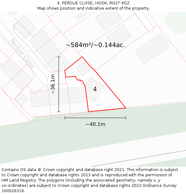 4, PERDUE CLOSE, HOOK, RG27 9GZ: Plot and title map