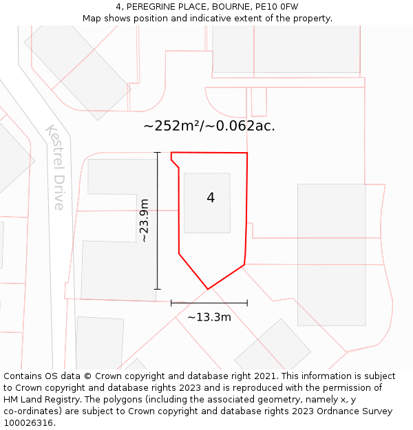 4, PEREGRINE PLACE, BOURNE, PE10 0FW: Plot and title map