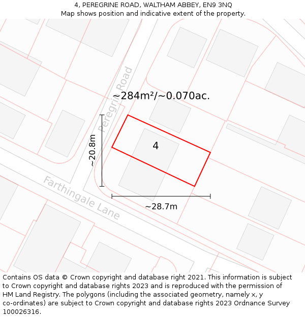 4, PEREGRINE ROAD, WALTHAM ABBEY, EN9 3NQ: Plot and title map
