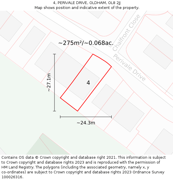 4, PERIVALE DRIVE, OLDHAM, OL8 2JJ: Plot and title map