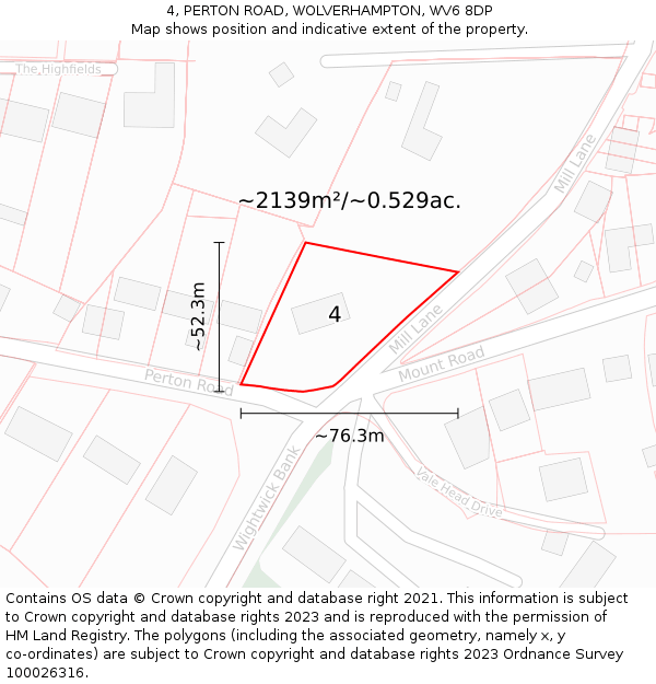 4, PERTON ROAD, WOLVERHAMPTON, WV6 8DP: Plot and title map