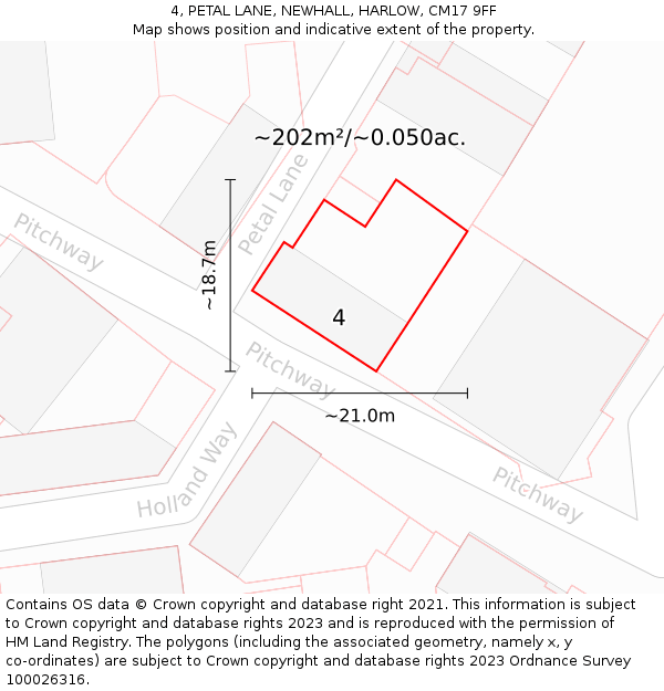 4, PETAL LANE, NEWHALL, HARLOW, CM17 9FF: Plot and title map