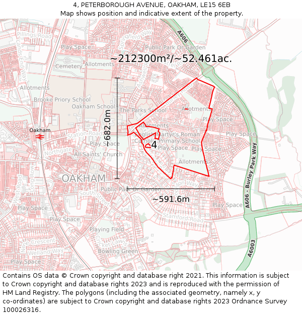 4, PETERBOROUGH AVENUE, OAKHAM, LE15 6EB: Plot and title map