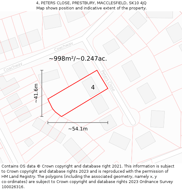 4, PETERS CLOSE, PRESTBURY, MACCLESFIELD, SK10 4JQ: Plot and title map