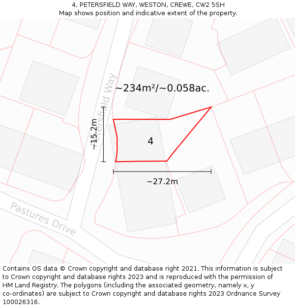 4, PETERSFIELD WAY, WESTON, CREWE, CW2 5SH: Plot and title map