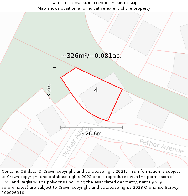 4, PETHER AVENUE, BRACKLEY, NN13 6NJ: Plot and title map