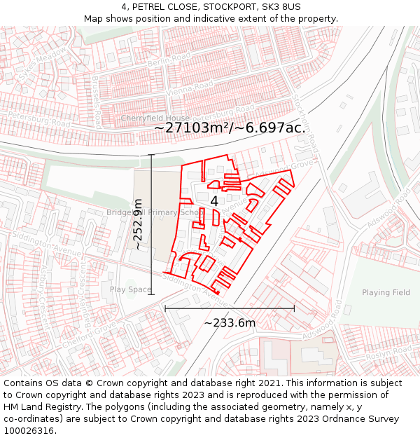 4, PETREL CLOSE, STOCKPORT, SK3 8US: Plot and title map