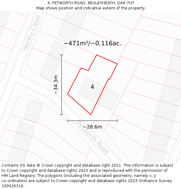 4, PETWORTH ROAD, BEXLEYHEATH, DA6 7HT: Plot and title map