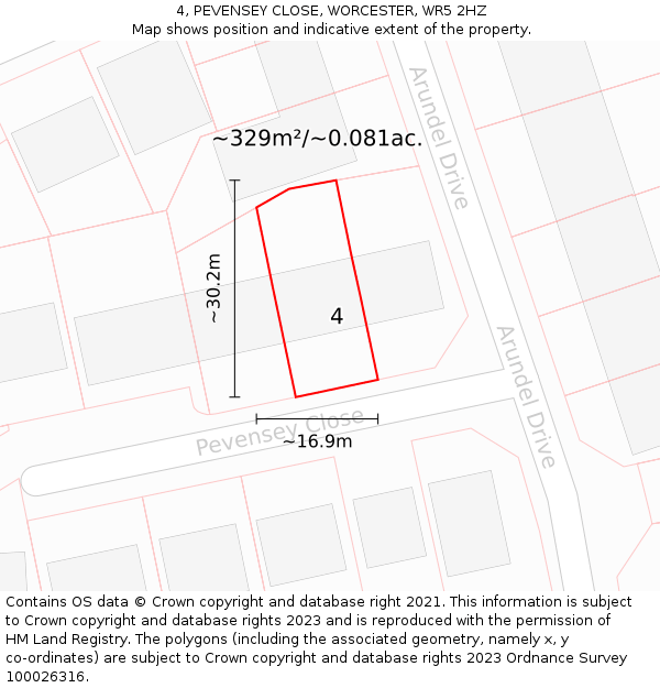 4, PEVENSEY CLOSE, WORCESTER, WR5 2HZ: Plot and title map