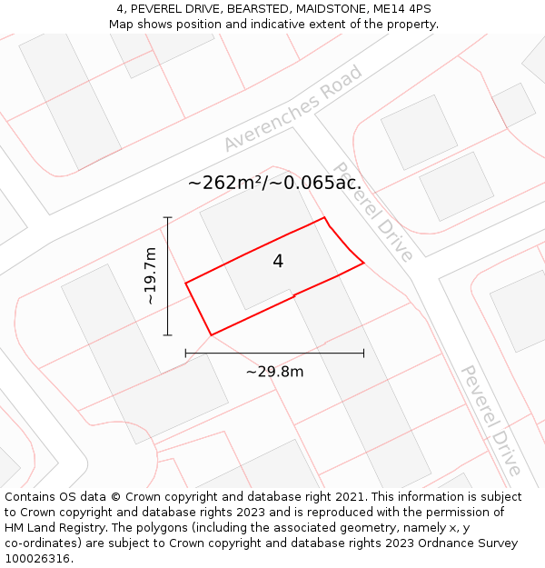 4, PEVEREL DRIVE, BEARSTED, MAIDSTONE, ME14 4PS: Plot and title map