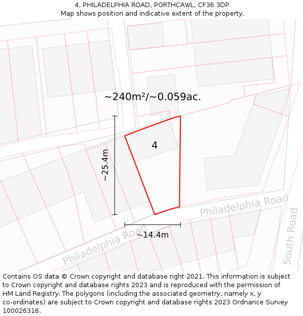 4, PHILADELPHIA ROAD, PORTHCAWL, CF36 3DP: Plot and title map