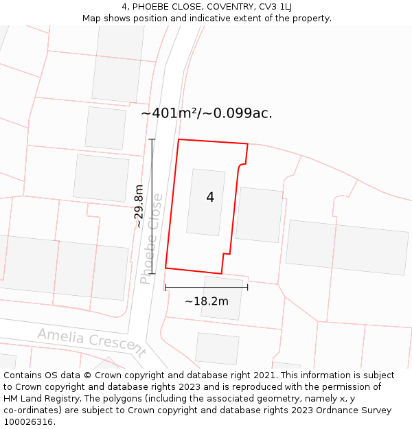 4, PHOEBE CLOSE, COVENTRY, CV3 1LJ: Plot and title map