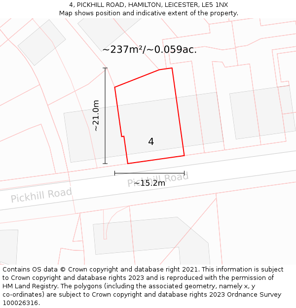 4, PICKHILL ROAD, HAMILTON, LEICESTER, LE5 1NX: Plot and title map