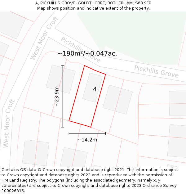 4, PICKHILLS GROVE, GOLDTHORPE, ROTHERHAM, S63 9FP: Plot and title map