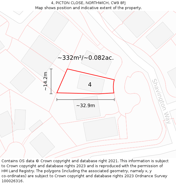 4, PICTON CLOSE, NORTHWICH, CW9 8FJ: Plot and title map