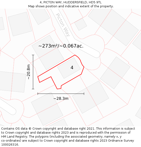 4, PICTON WAY, HUDDERSFIELD, HD5 9TL: Plot and title map