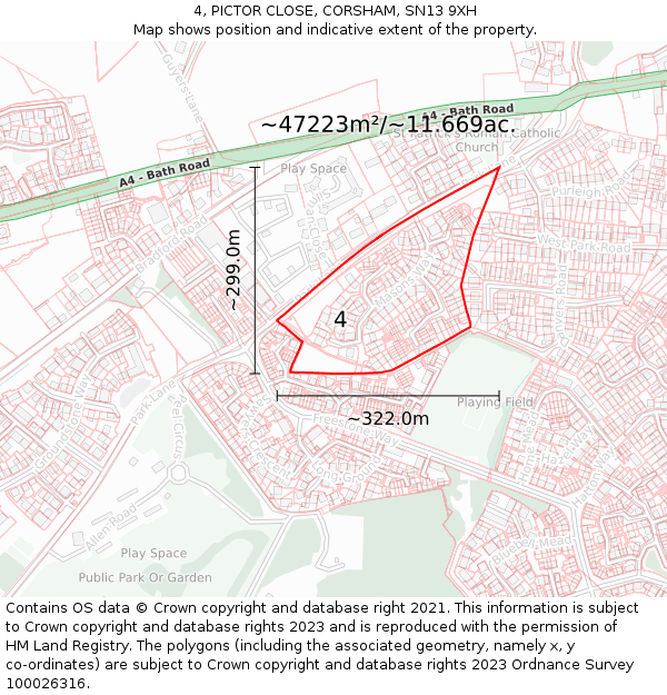 4, PICTOR CLOSE, CORSHAM, SN13 9XH: Plot and title map
