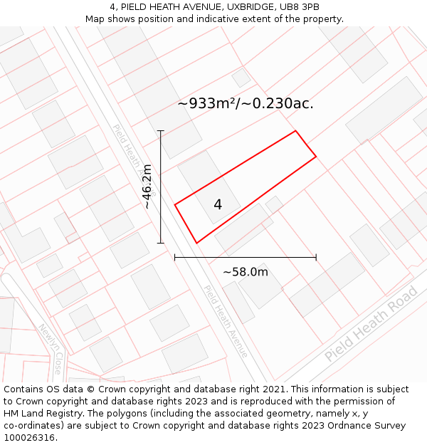 4, PIELD HEATH AVENUE, UXBRIDGE, UB8 3PB: Plot and title map