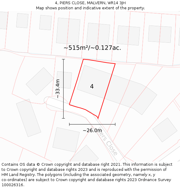 4, PIERS CLOSE, MALVERN, WR14 3JH: Plot and title map