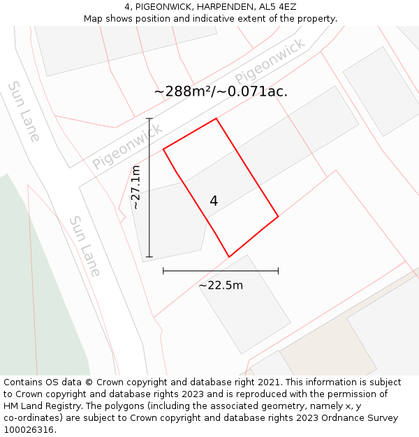 4, PIGEONWICK, HARPENDEN, AL5 4EZ: Plot and title map