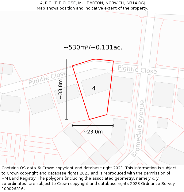 4, PIGHTLE CLOSE, MULBARTON, NORWICH, NR14 8GJ: Plot and title map