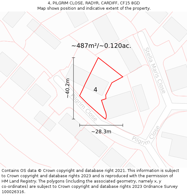 4, PILGRIM CLOSE, RADYR, CARDIFF, CF15 8GD: Plot and title map