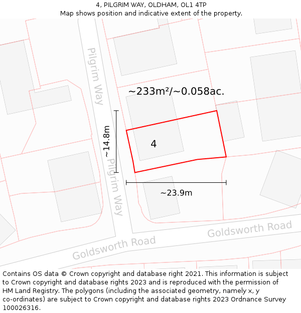 4, PILGRIM WAY, OLDHAM, OL1 4TP: Plot and title map