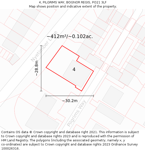 4, PILGRIMS WAY, BOGNOR REGIS, PO21 3LF: Plot and title map