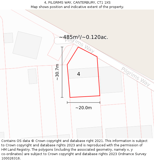 4, PILGRIMS WAY, CANTERBURY, CT1 1XS: Plot and title map