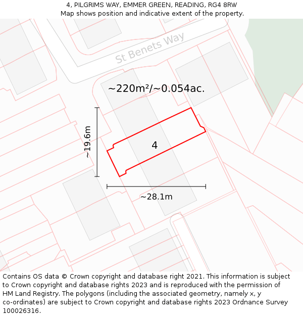 4, PILGRIMS WAY, EMMER GREEN, READING, RG4 8RW: Plot and title map
