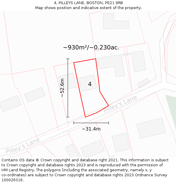 4, PILLEYS LANE, BOSTON, PE21 9RB: Plot and title map