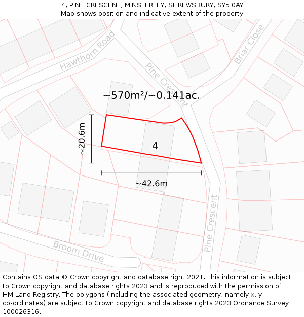 4, PINE CRESCENT, MINSTERLEY, SHREWSBURY, SY5 0AY: Plot and title map