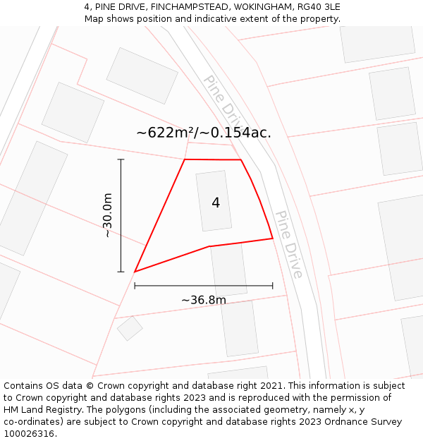 4, PINE DRIVE, FINCHAMPSTEAD, WOKINGHAM, RG40 3LE: Plot and title map