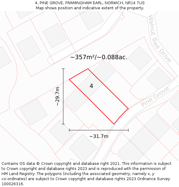 4, PINE GROVE, FRAMINGHAM EARL, NORWICH, NR14 7US: Plot and title map