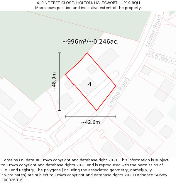 4, PINE TREE CLOSE, HOLTON, HALESWORTH, IP19 8QH: Plot and title map