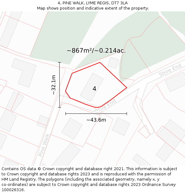 4, PINE WALK, LYME REGIS, DT7 3LA: Plot and title map