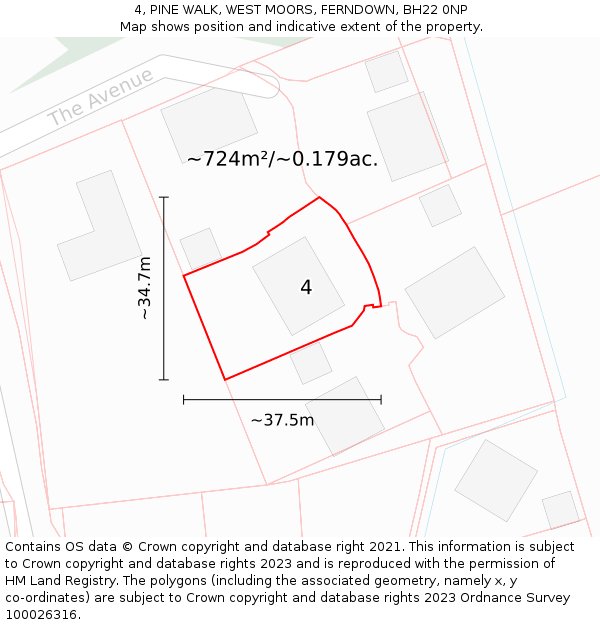 4, PINE WALK, WEST MOORS, FERNDOWN, BH22 0NP: Plot and title map