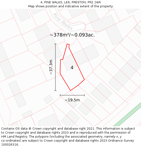 4, PINE WALKS, LEA, PRESTON, PR2 1WA: Plot and title map