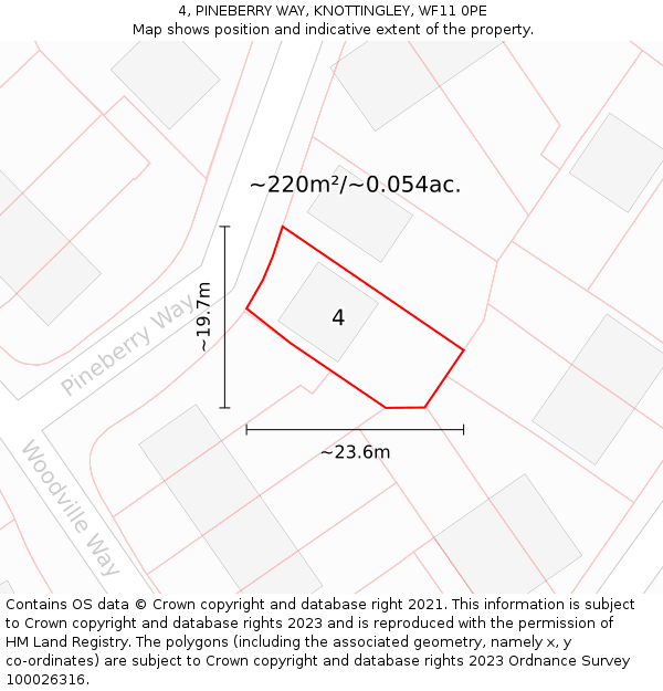 4, PINEBERRY WAY, KNOTTINGLEY, WF11 0PE: Plot and title map